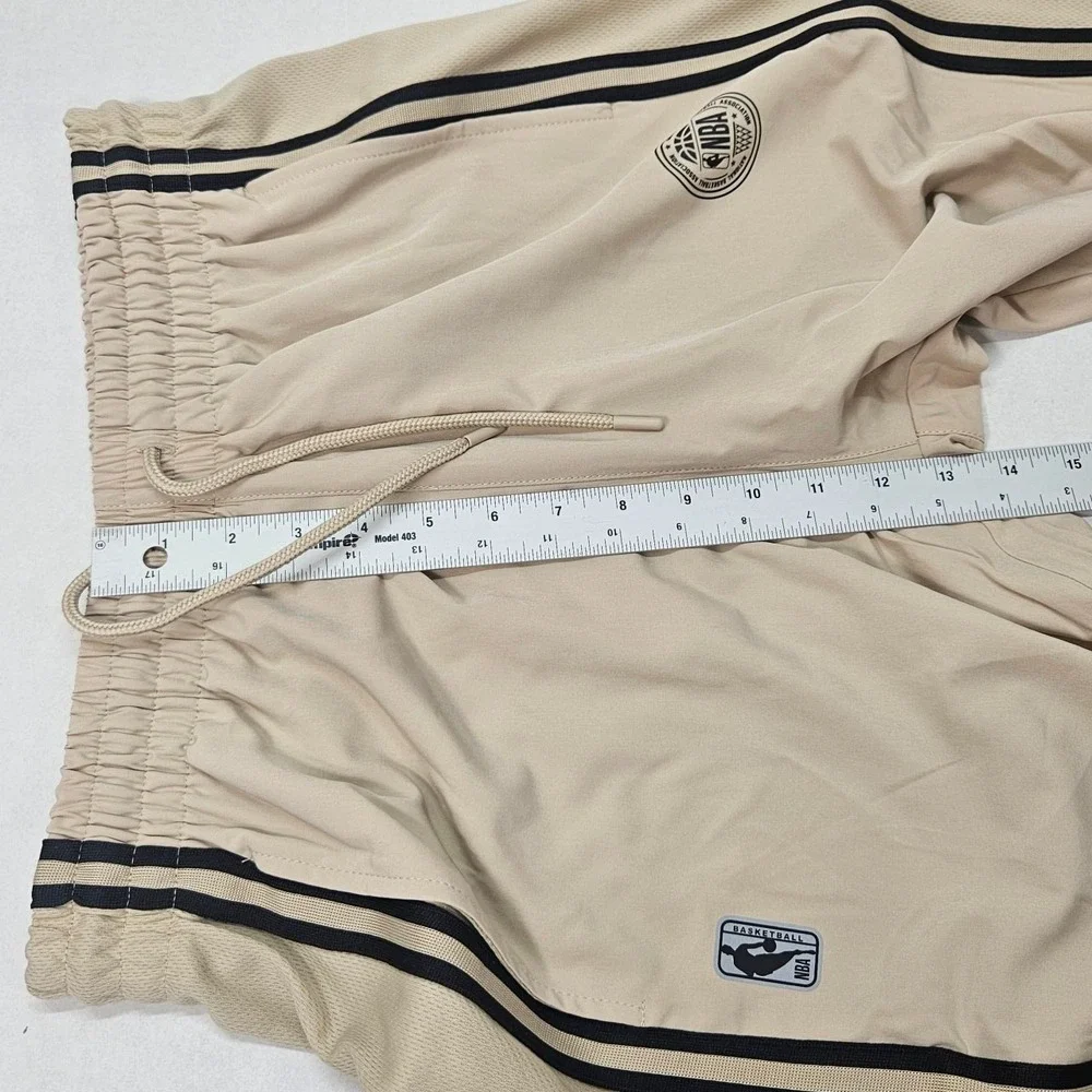NBA Men's Beige Track Jogger Pants Logo Side Stripes‎ Size Small Zip Ankle Cuff
